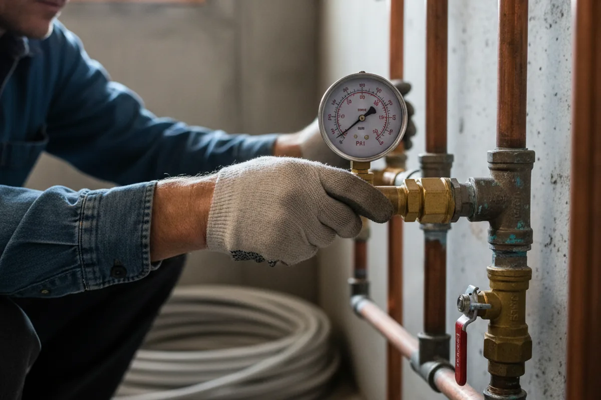 Pressure testing a repaired line during Water Line Repair in Polk